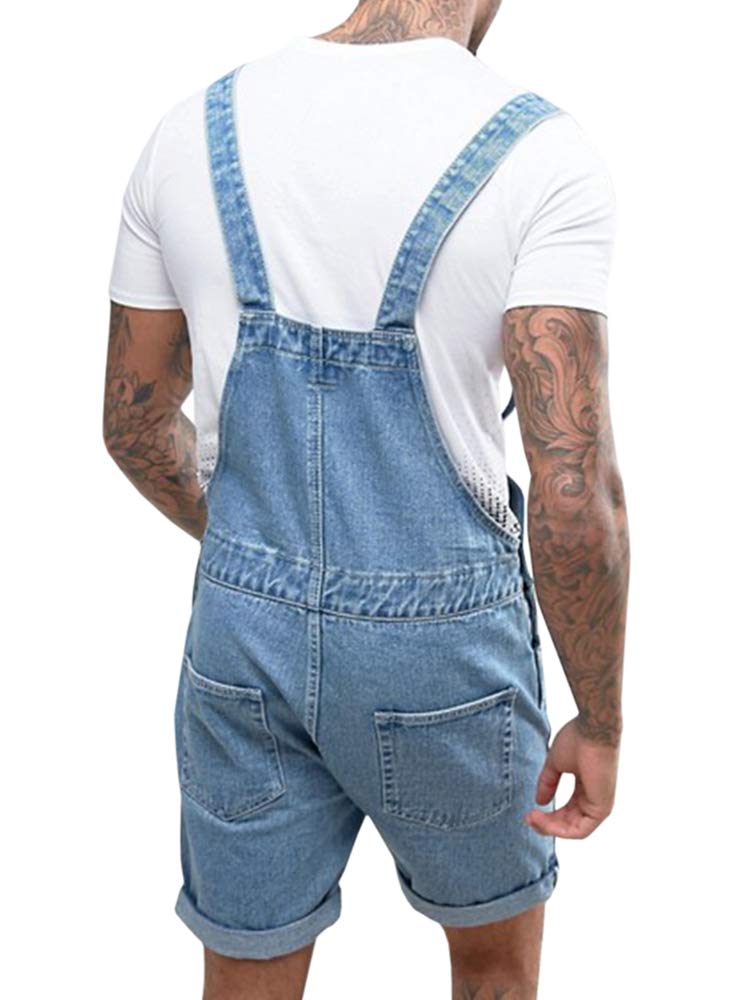 Runcati Mens Denim Shorts Bib Overall Jean Romper Casual Relaxed Fit Walkshort Button Pockets Summer Jumpersuit - Image 2